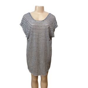 VICTORIA Secter Women Stripe Short Sleeve Top Size L Gray